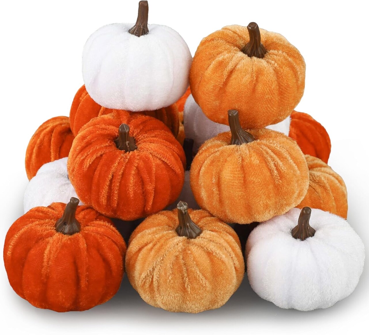 18 Pcs Fall Artificial Velvet Pumpkins Fake Fabric Pumpkin Faux Foam Pumpkins Orange Yellow White Artificial Pumpkin Decorations